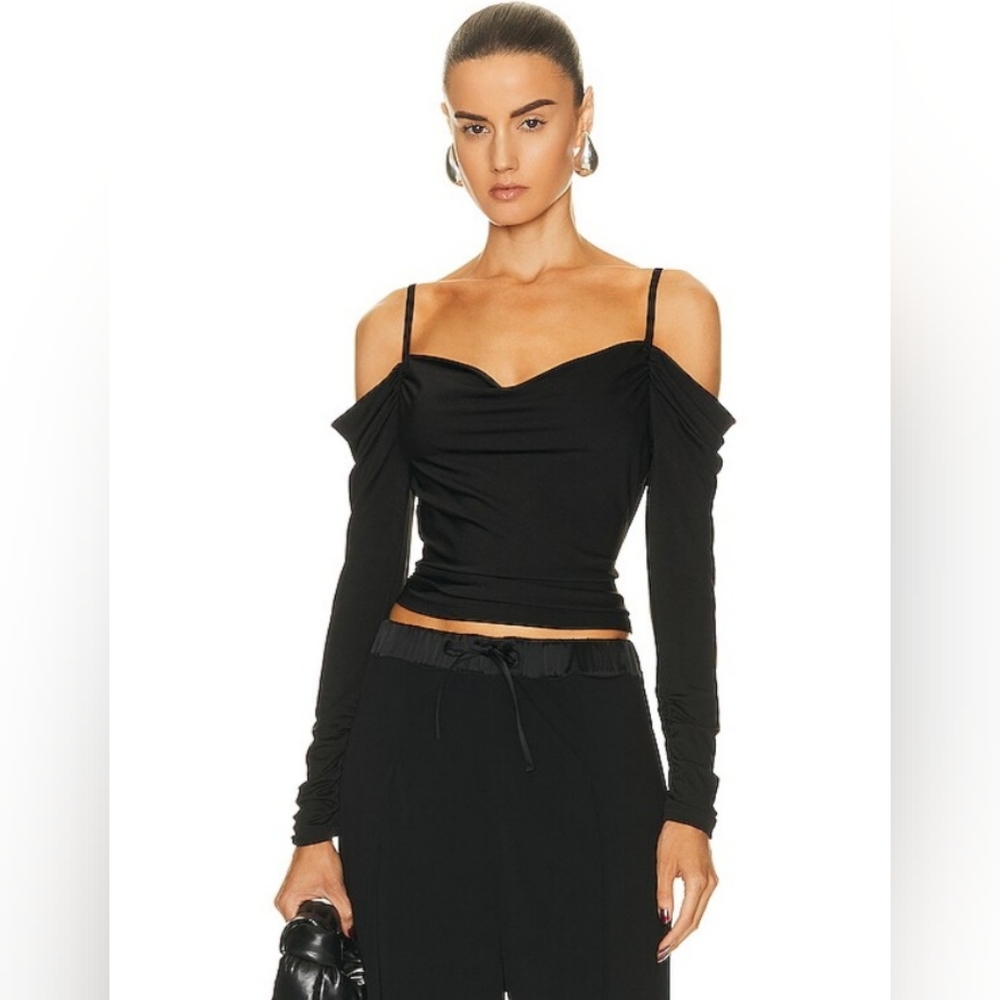 JONATHAN SIMKHAI X REVOLVE Size Small Landon Black Off the Shoulder Satin Blouse